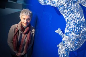 Artist and Sculptor MIchelle Castles with the Hirst Sculpture